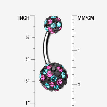 Detail View 1 of Retro Motley Multi-Gem Sparkle Belly Button Ring-Teal/Fuchsia/Black